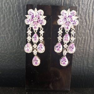 Lavender/White Simulated Diamond Dangle Earrings